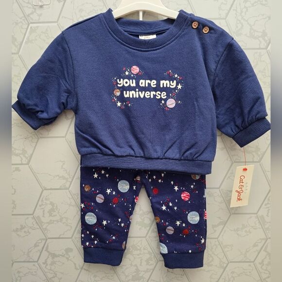 Baby Girl's Cat & Jack Fleece Universe Stars Planet Sweatshirt & Joggers Set - Picture 1 of 10